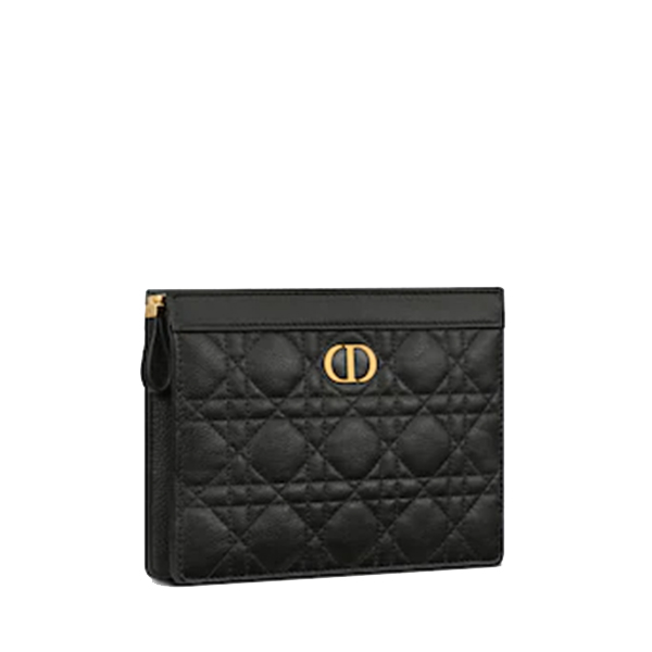 DIOR CARO ZIPPED POUCH WITH CHAIN Black
