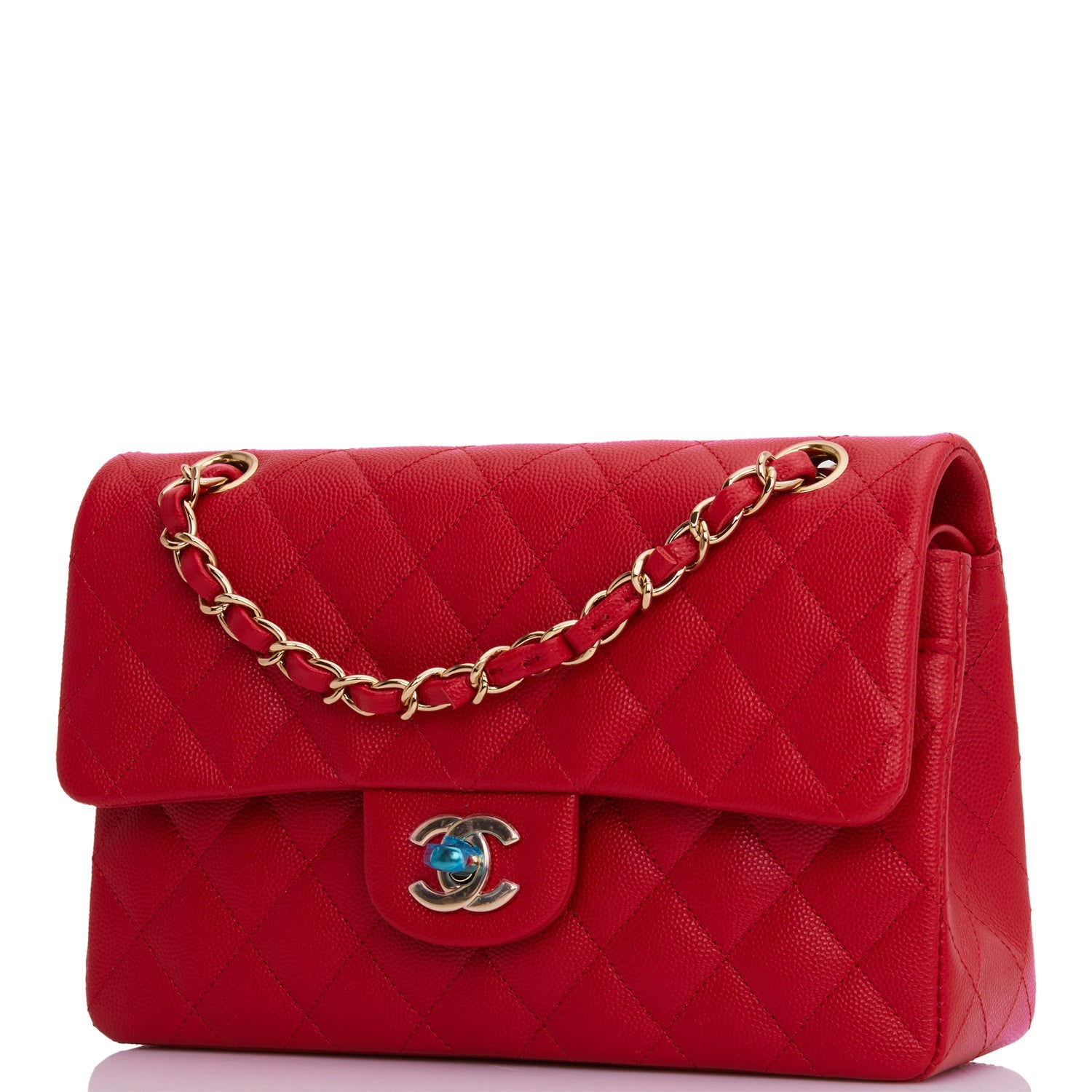 Small Classic Double Flap Red Caviar Light Gold Hardware