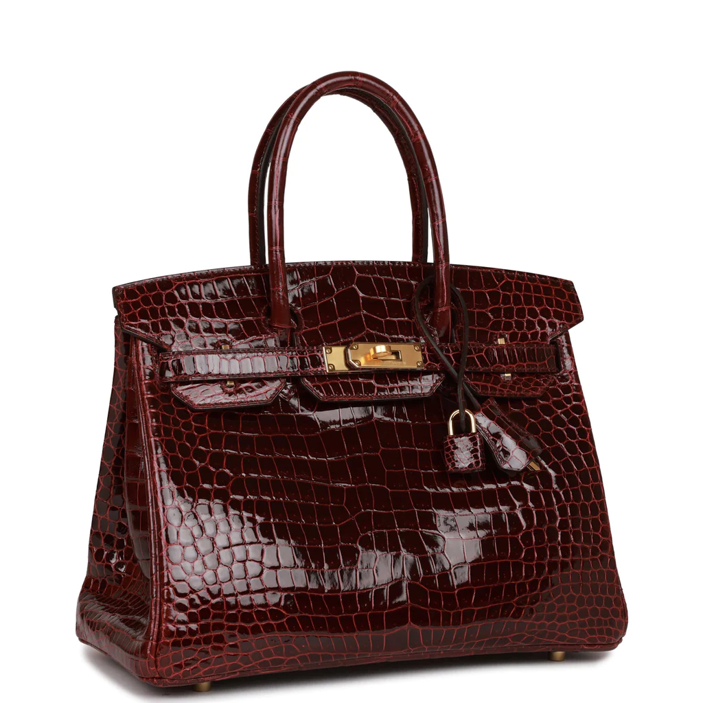 HE&&ME Birkin 30 Bordeaux Shiny Porosus Crocodile Gold Hardware