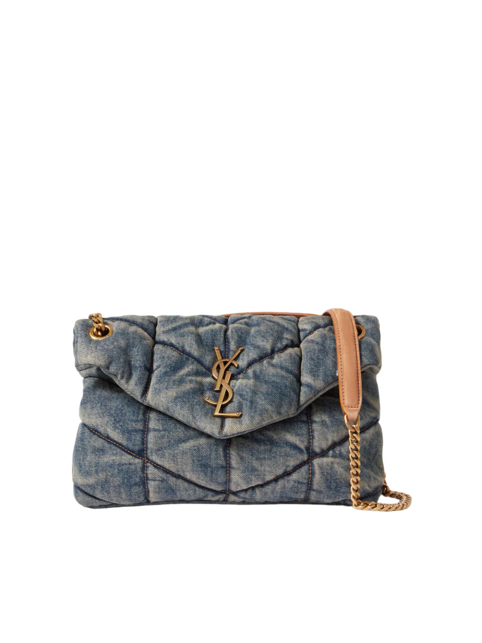 Puffer small suede-trimmed quilted denim shoulder bag