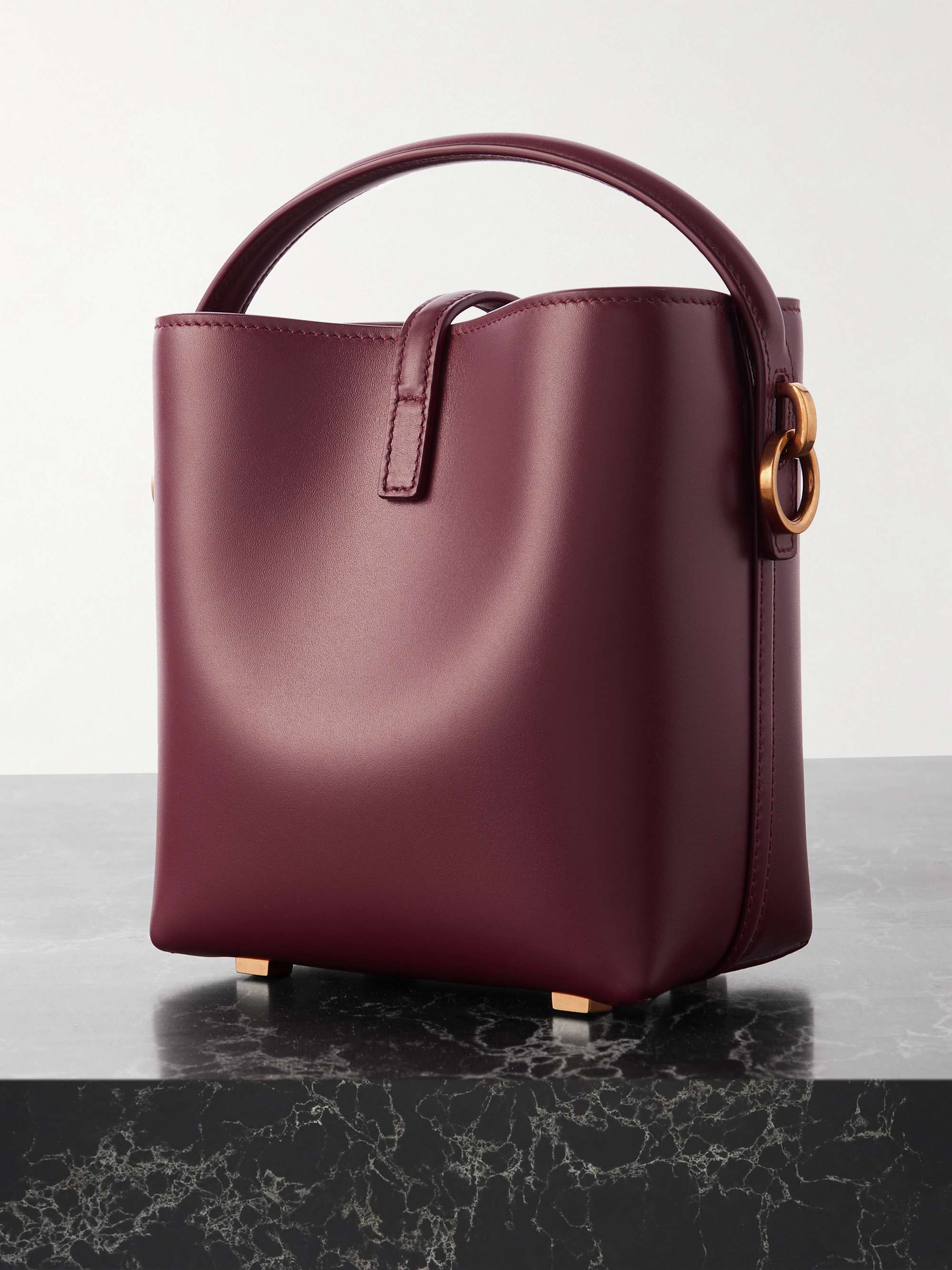 Leather mini bucket bag