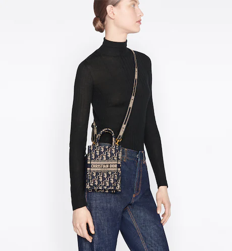 MINI DIOR BOOK TOTE PHONE BAG Blue Toile de  (13 x 18 x 5 cm)