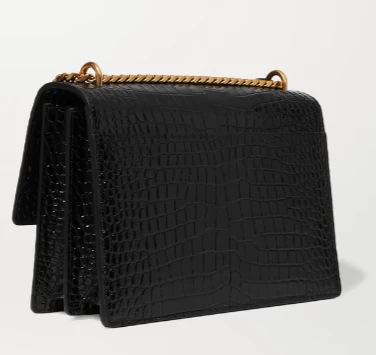 Small crocodile-effect patent leather shoulder bag