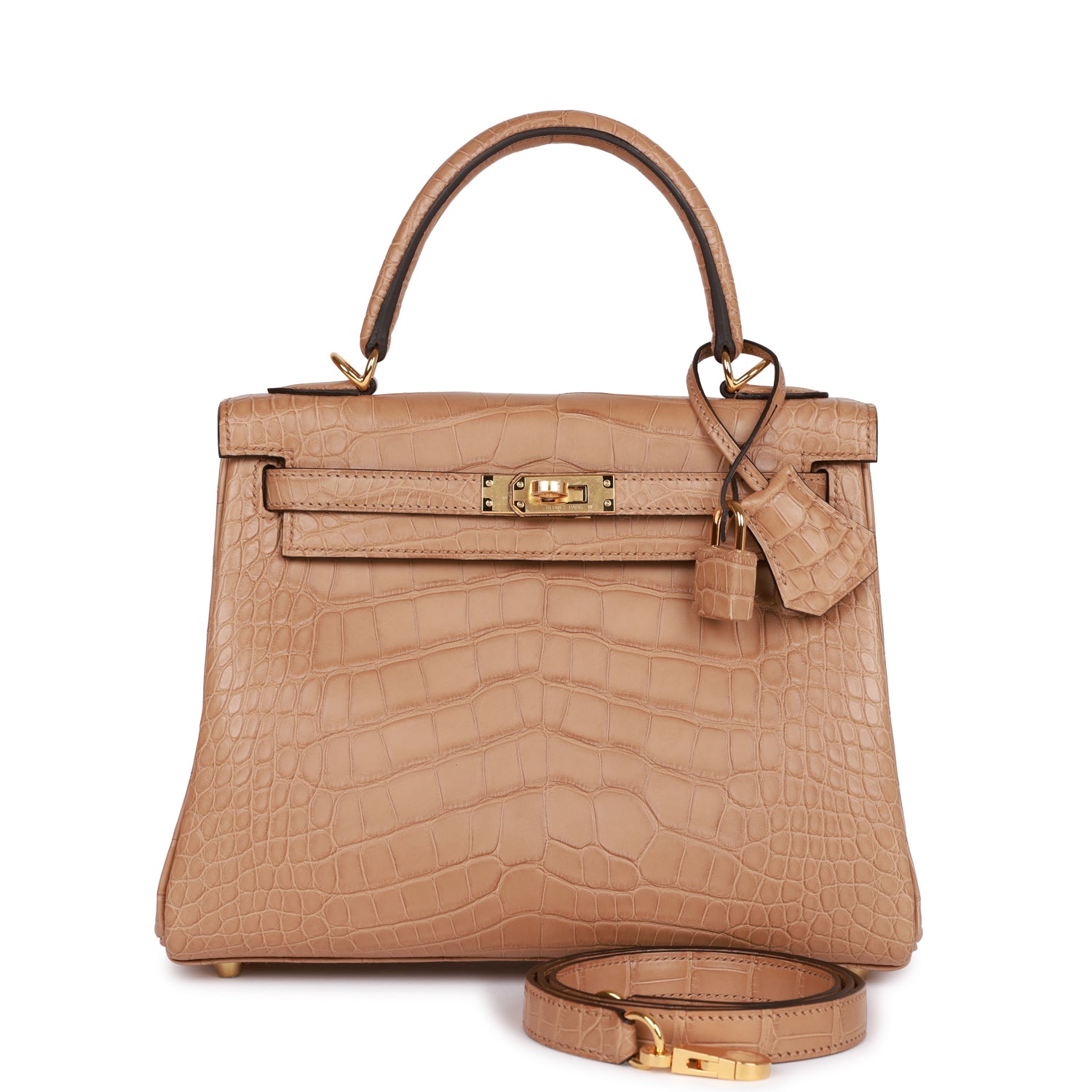 HE&&ME Kelly Retourne 25 Chai Matte Alligator Gold Hardware