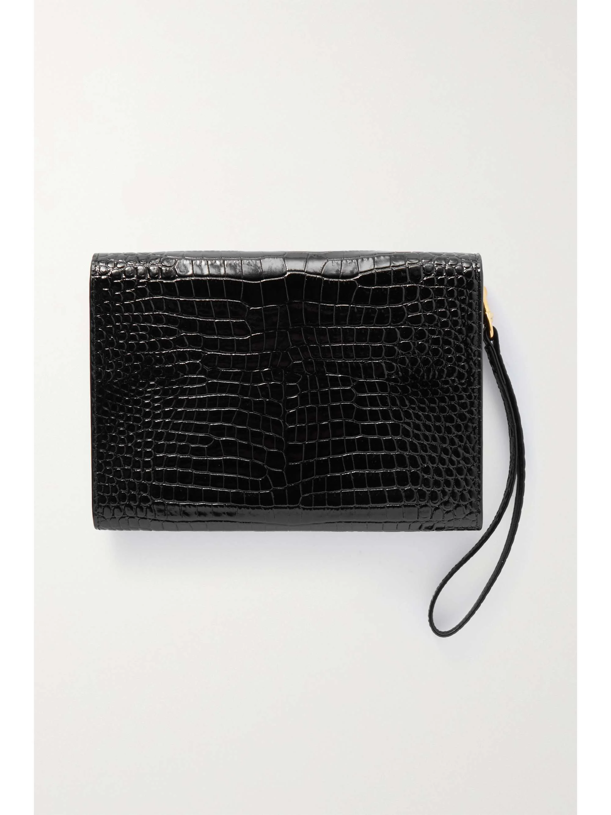 Shiny croc-effect leather clutch