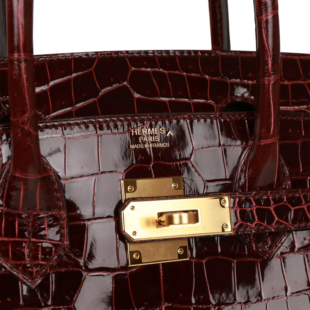 HE&&ME Birkin 30 Bordeaux Shiny Porosus Crocodile Gold Hardware
