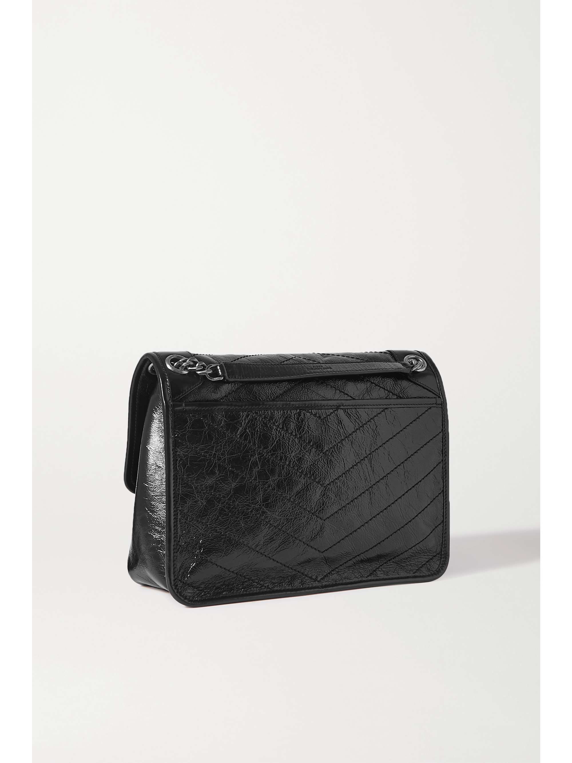 Medium crinkled glossed-leather shoulder bag