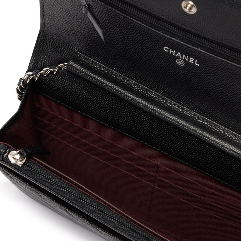 Black Caviar Chevron Wallet On Chain Sier Hardware