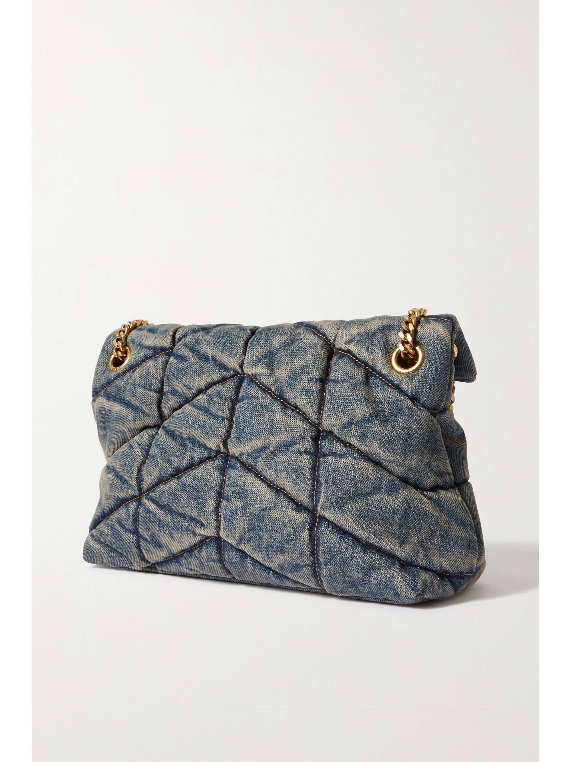 Puffer small suede-trimmed quilted denim shoulder bag