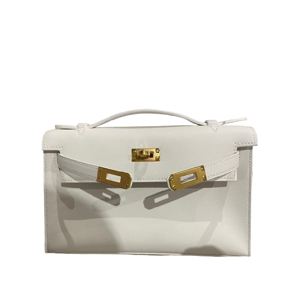 HE&&ME Kelly Pochette White Swift Gold Hardware