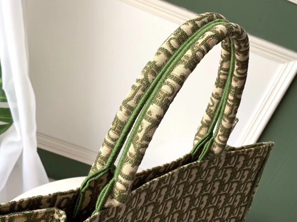 Dior Book Tote Bag In Green Oblique Canvas