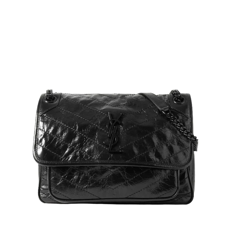 Medium crinkled glossed-leather shoulder bag