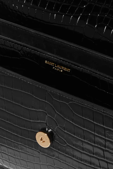 Small crocodile-effect patent leather shoulder bag