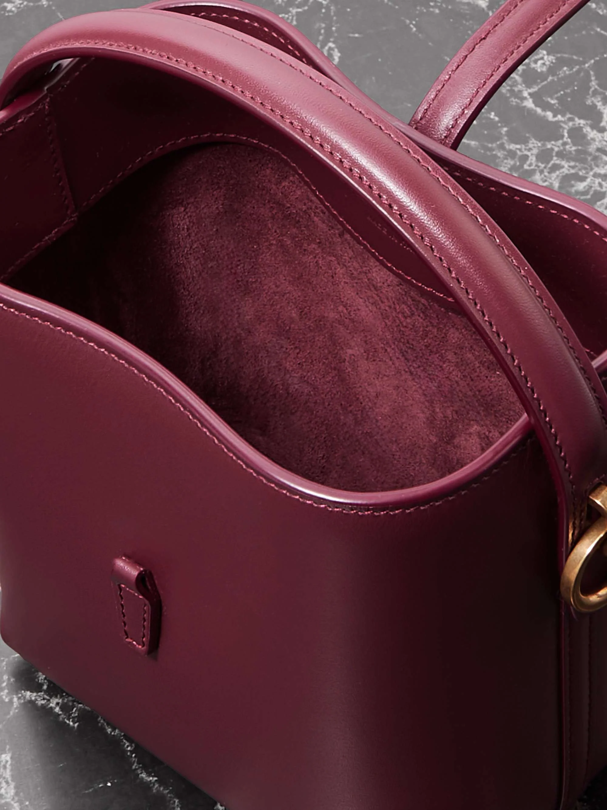 Leather mini bucket bag