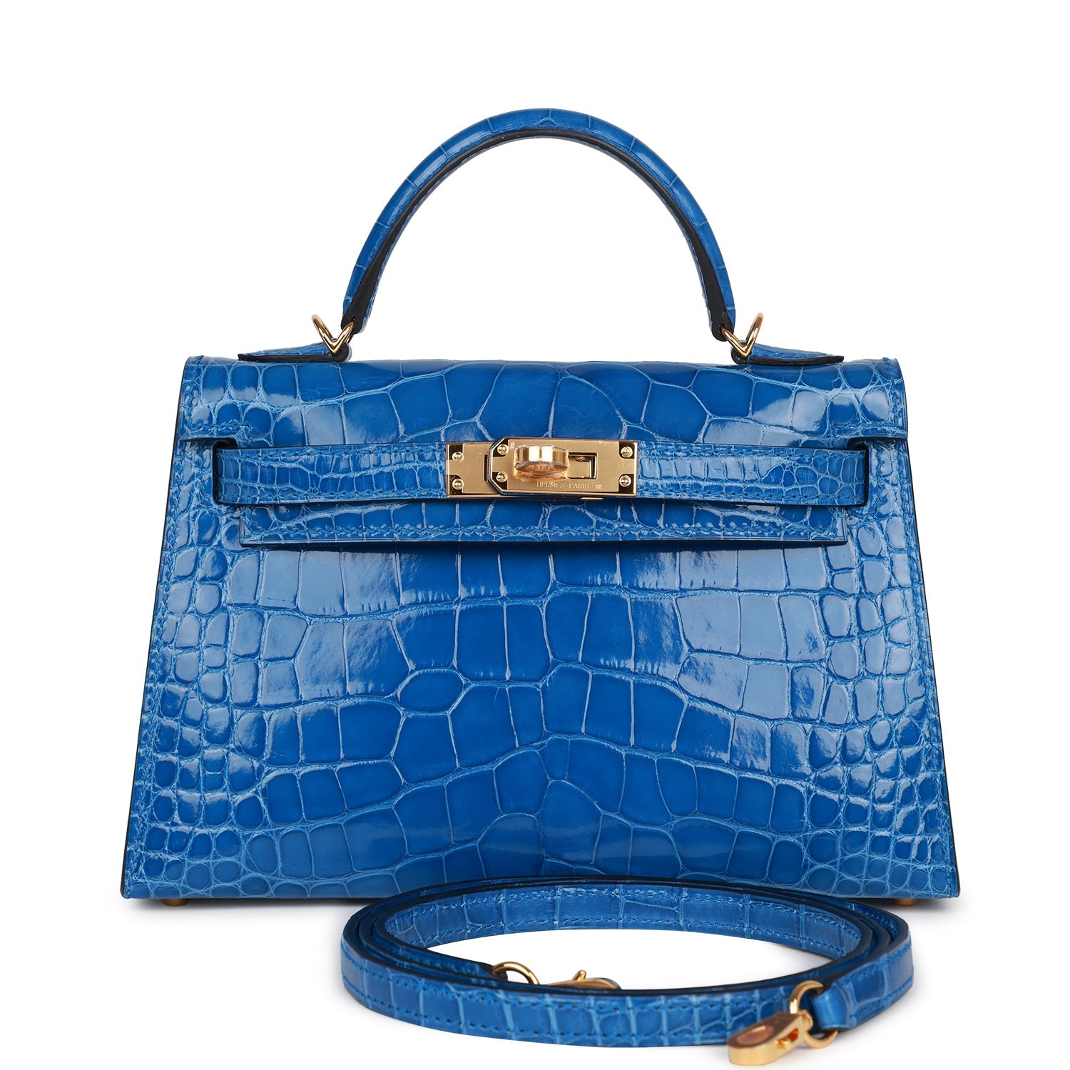 HE&&ME Kelly Sellier 20 Bleu Zellige Shiny Alligator Gold Hardware