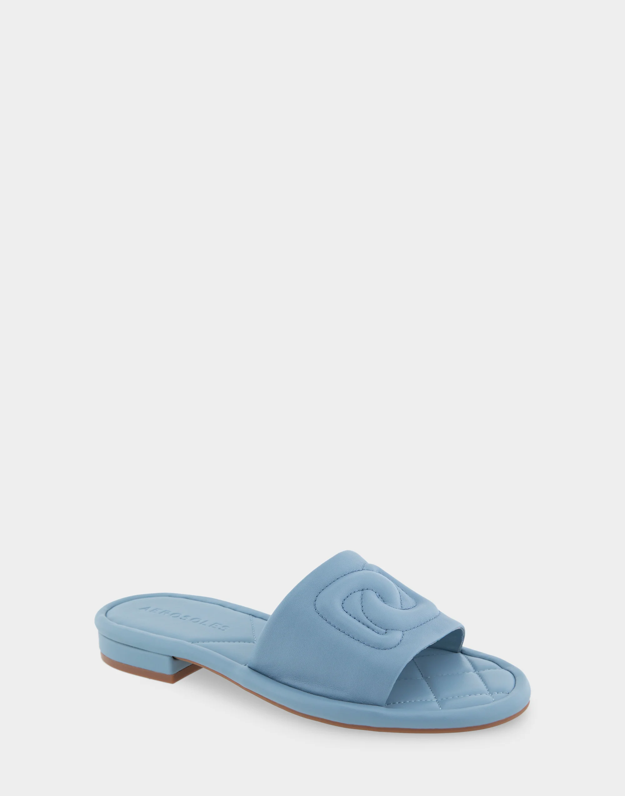 Jilda Dusty Blue Leather Debossed Chain Link Slide