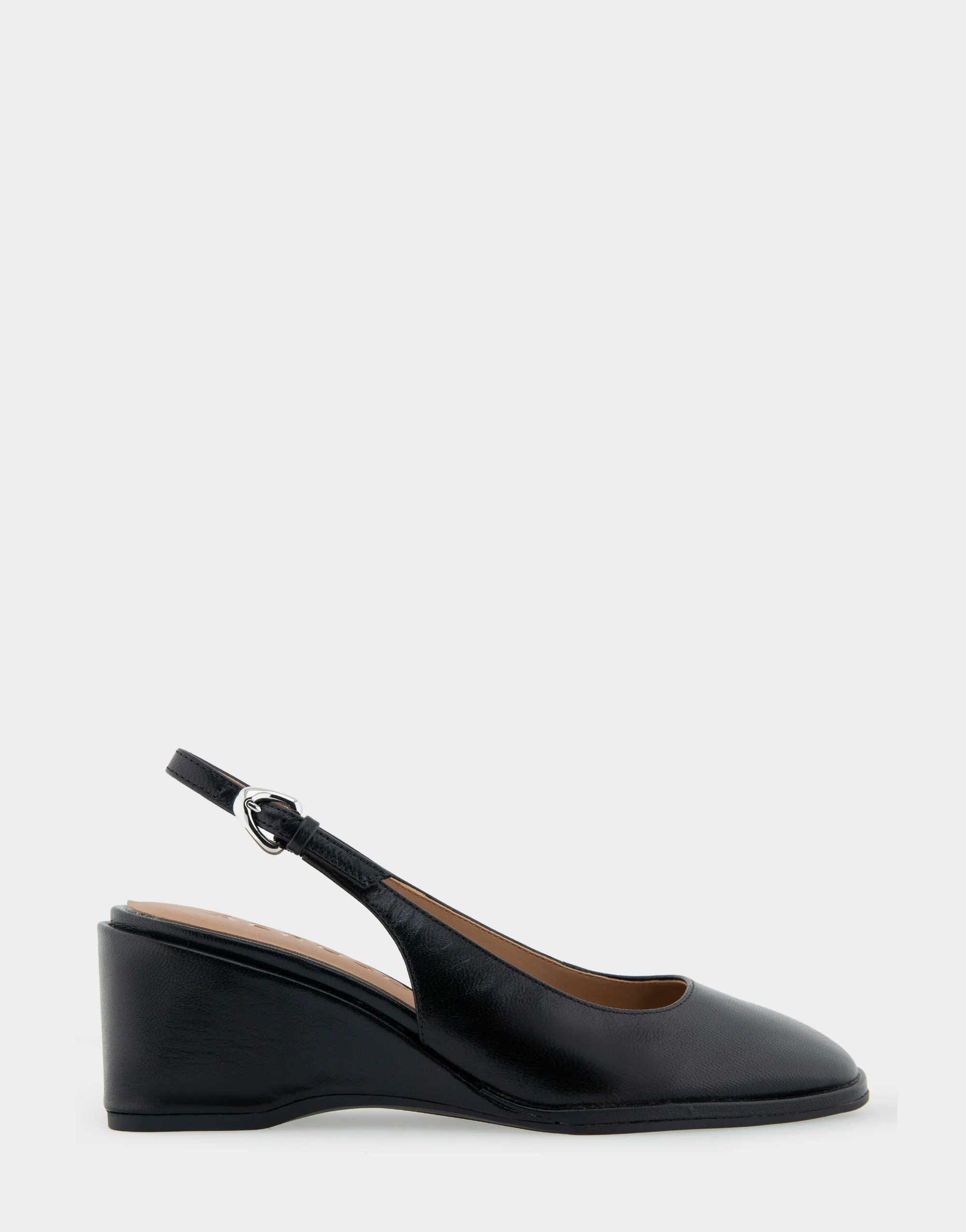 Aria Black Leather Wedge Slingback