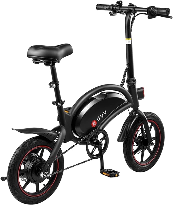 DYU Folding Electric Bike, 14 inch Portable E-bike, Smart Electric Bicycle with Pedal Assist, 3 Riding Modes City EBike with Battery Indicator, Height Adjustable, Compact Portable, Unisex Adult