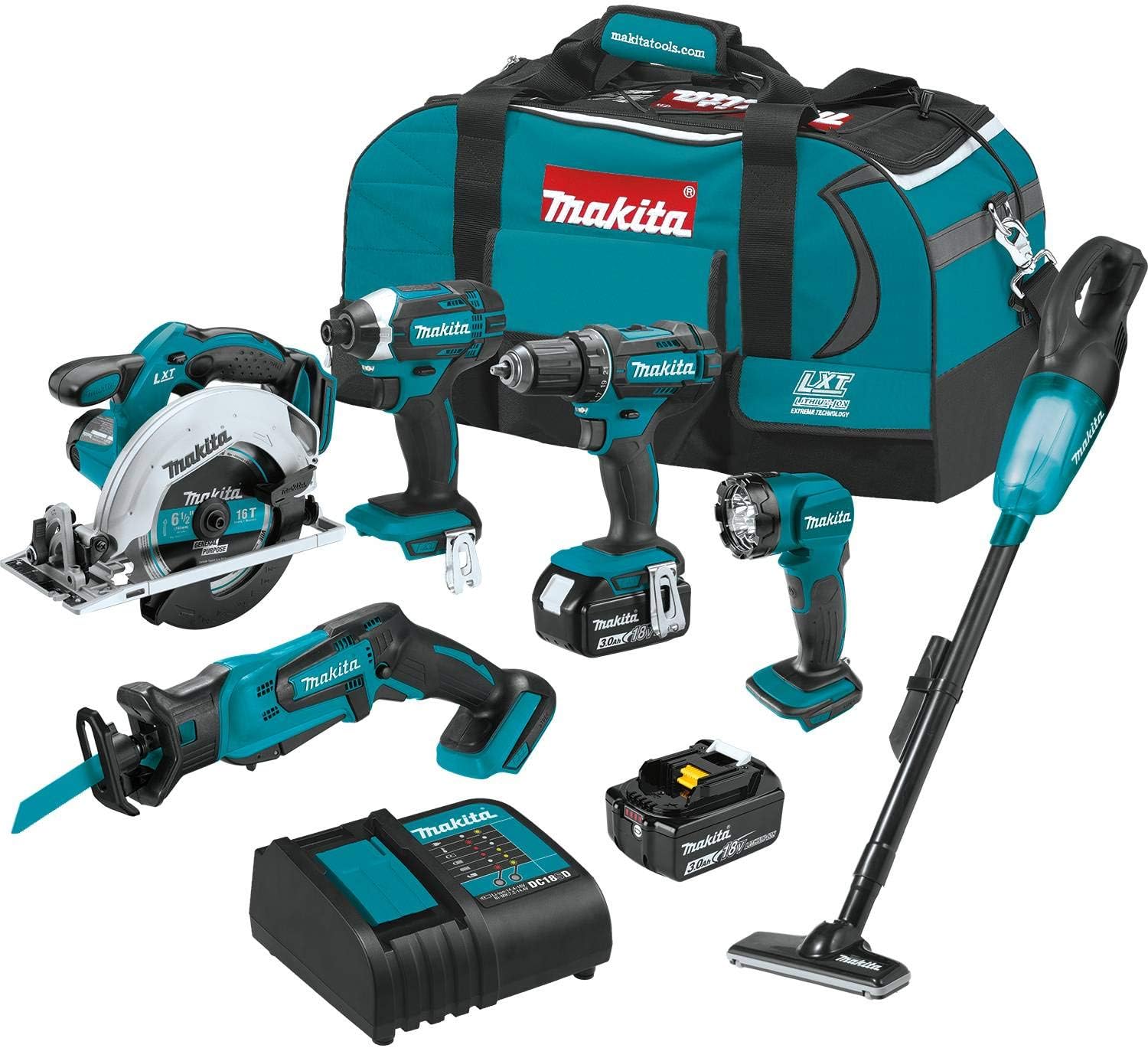 Makita XT614SX1 18V LXT® Li-Ion Cordless 8-Piece Combo Kit (3.0Ah) with 2 Batteries and Charger