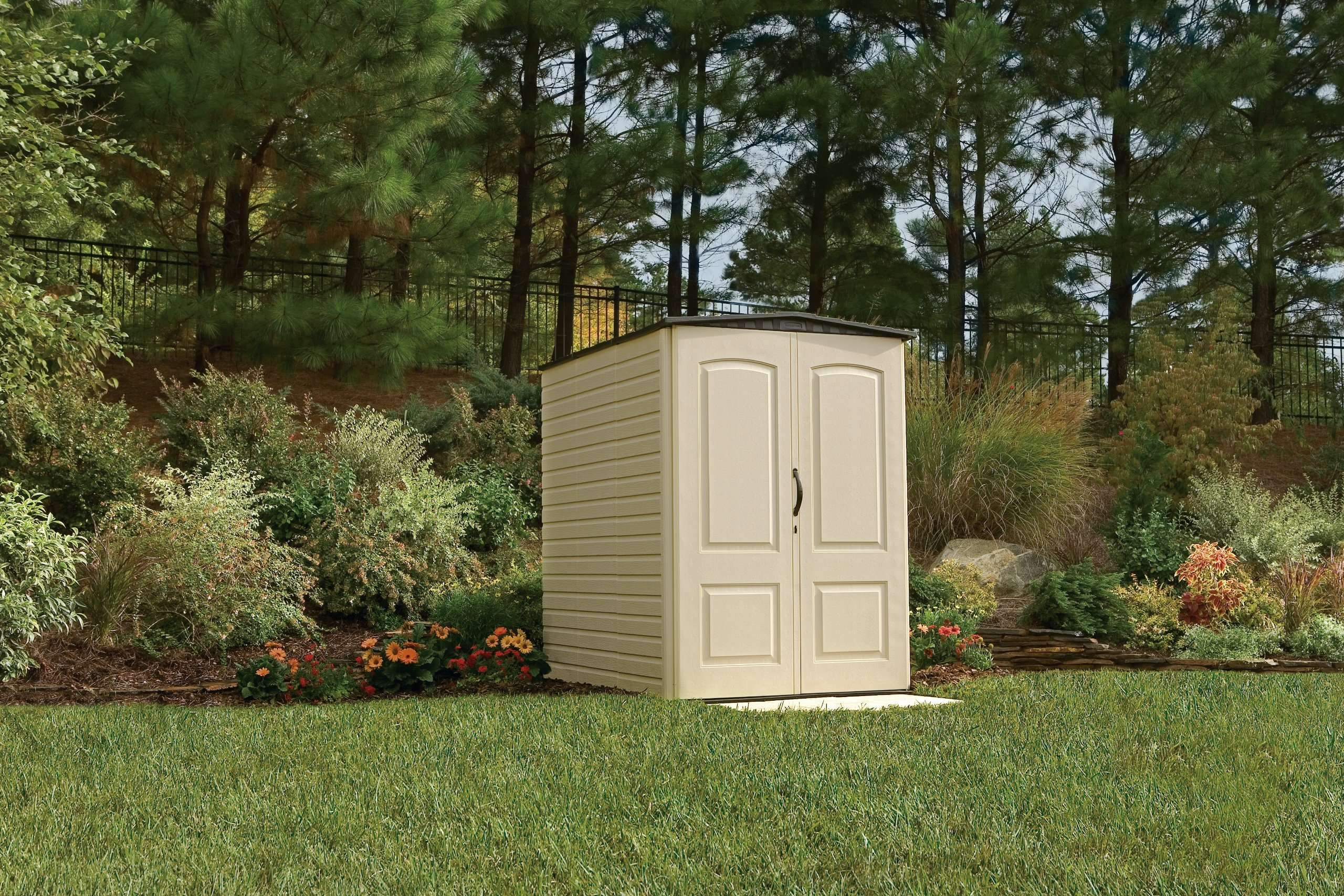 【Storage Shed】Large Plastic Vertical Resin Weather Resistant Storage Shed, 5x6 Ft, Sandstone