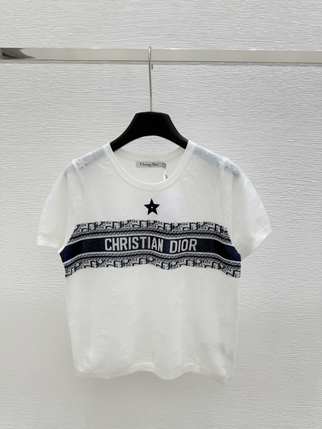 Dior 2025ss Round neck thin color contrast letters five-pointed star knitted short sleeve