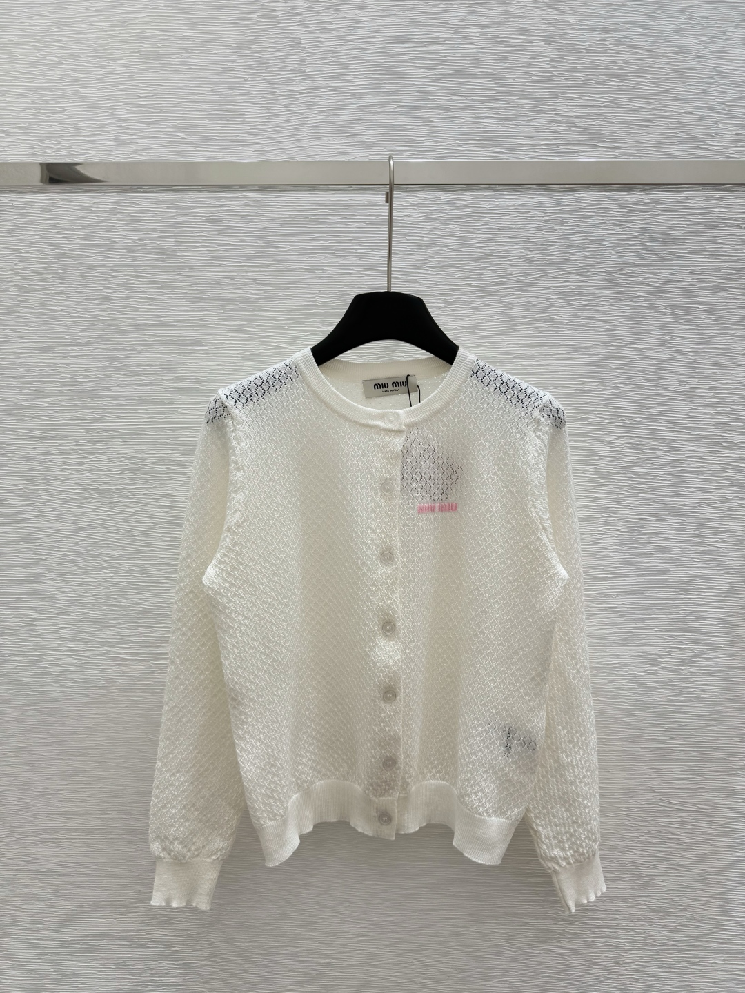 MIUMIU 2025ss Early spring new round neck cardigan with contrasting color letter knitted long sleeves