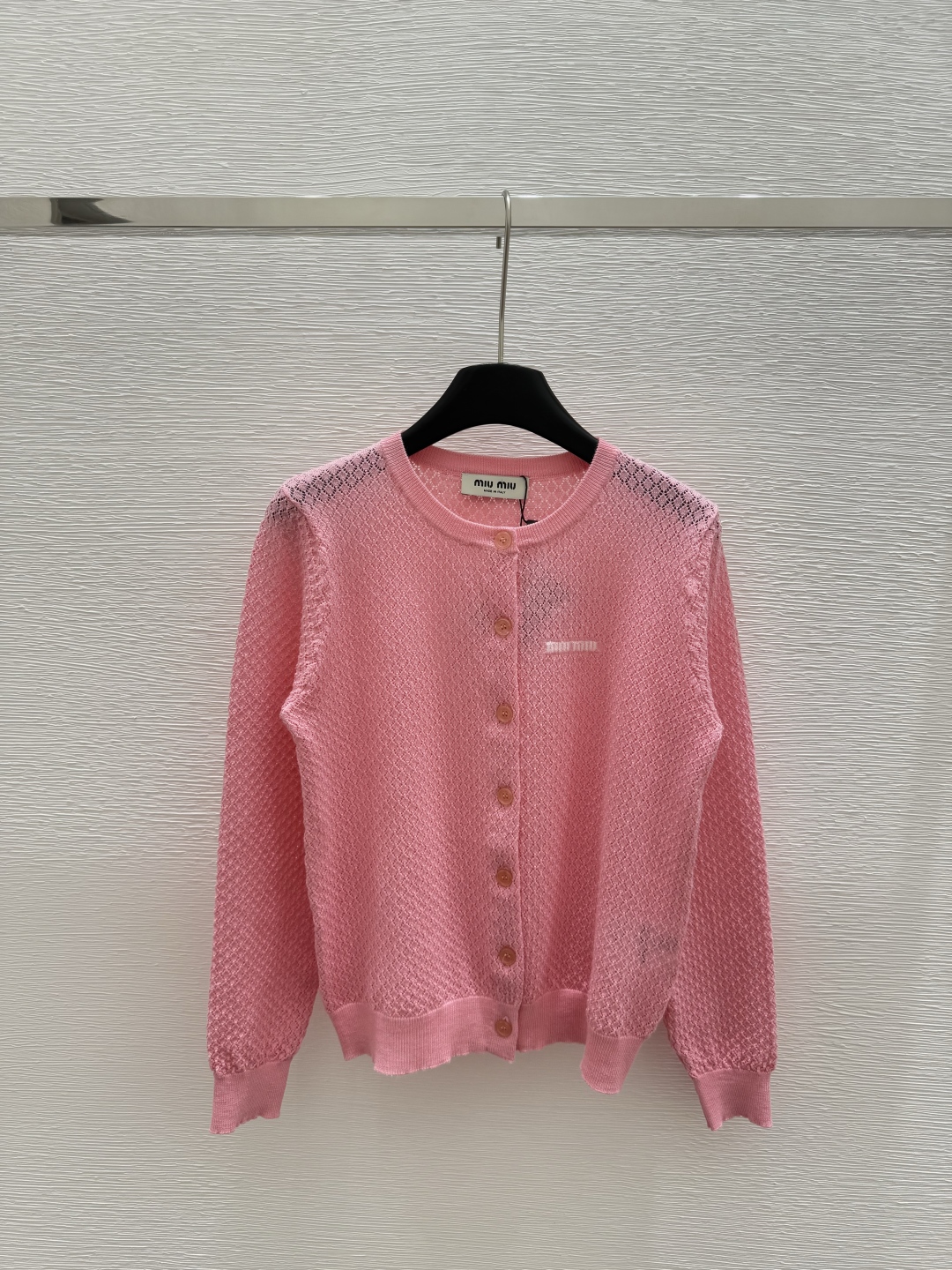 MIUMIU 2025ss Early spring new round neck cardigan with contrasting color letter knitted long sleeves