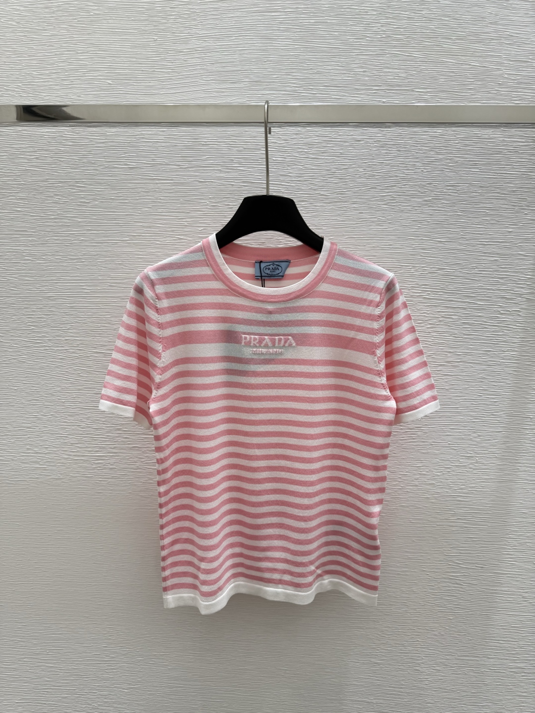 Prada 2025ss Early spring new round neck striped knitted short sleeves