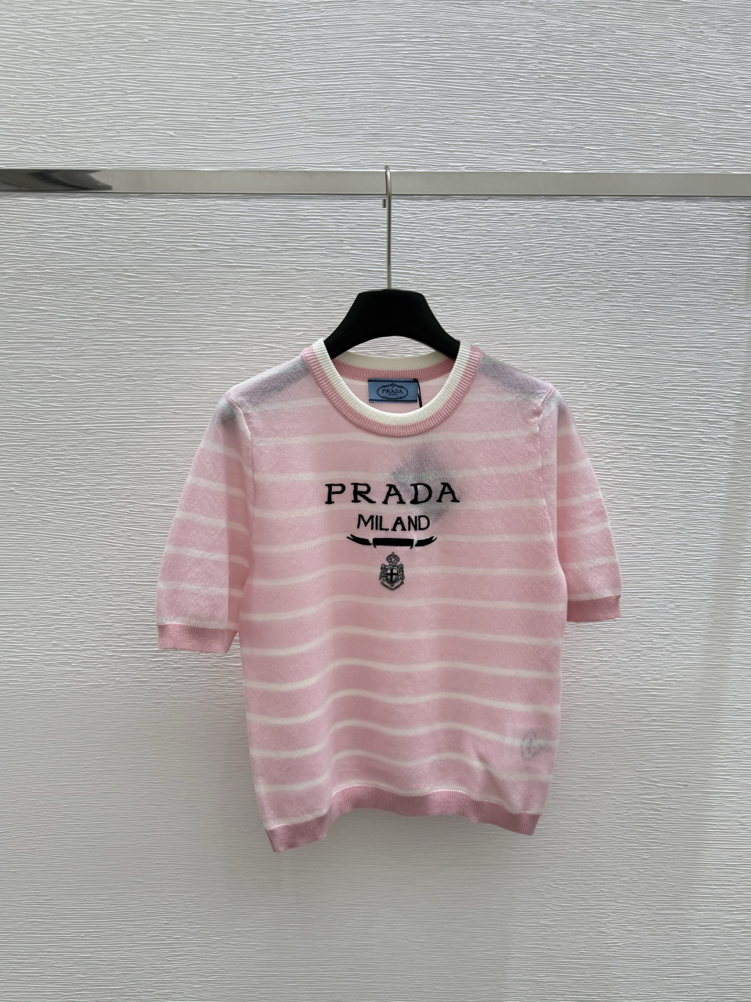 Prada 2025ss Early spring new round neck striped knitted short sleeves