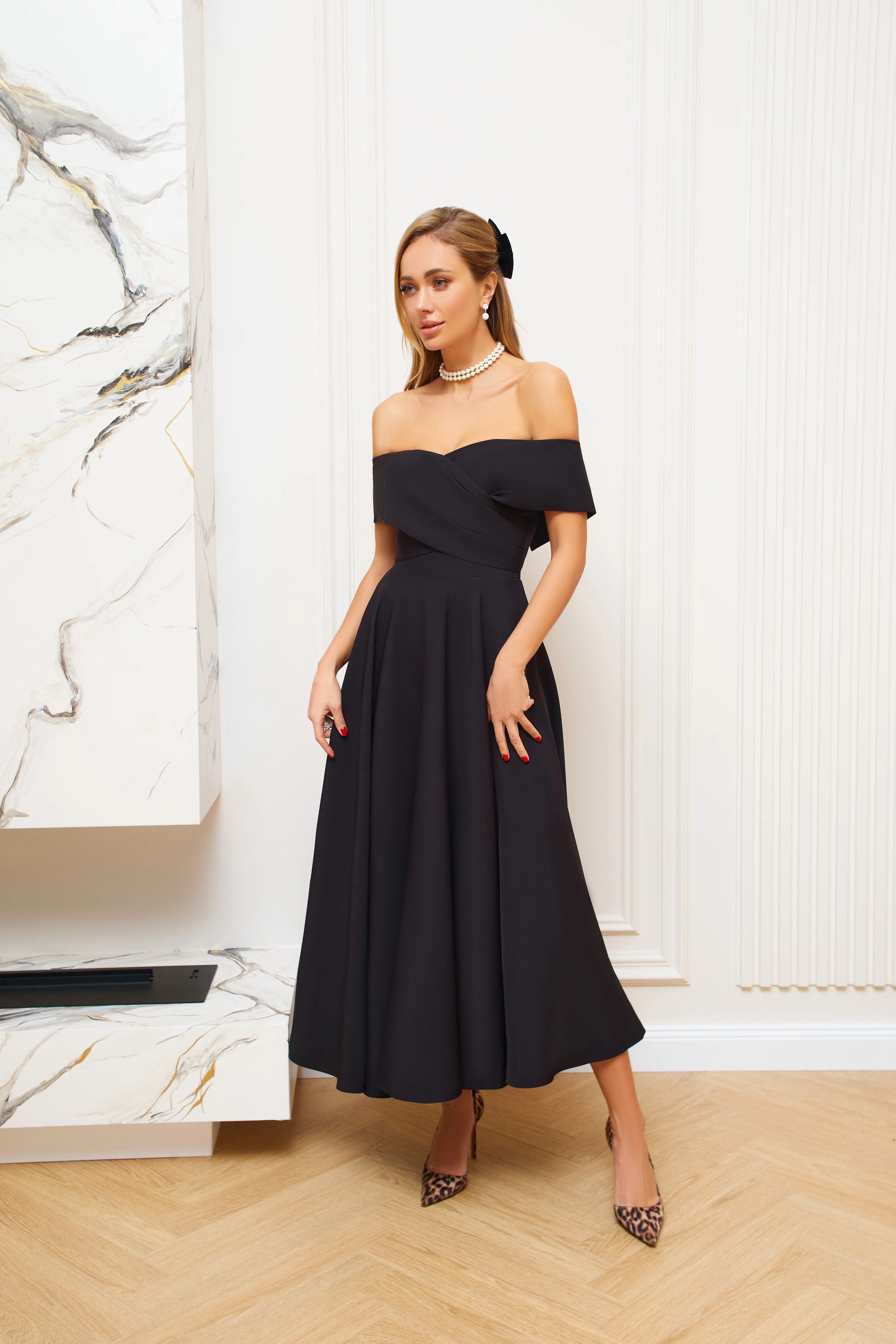ワンピース andmary Orga offshoulder dress black Olga offshoulder dress