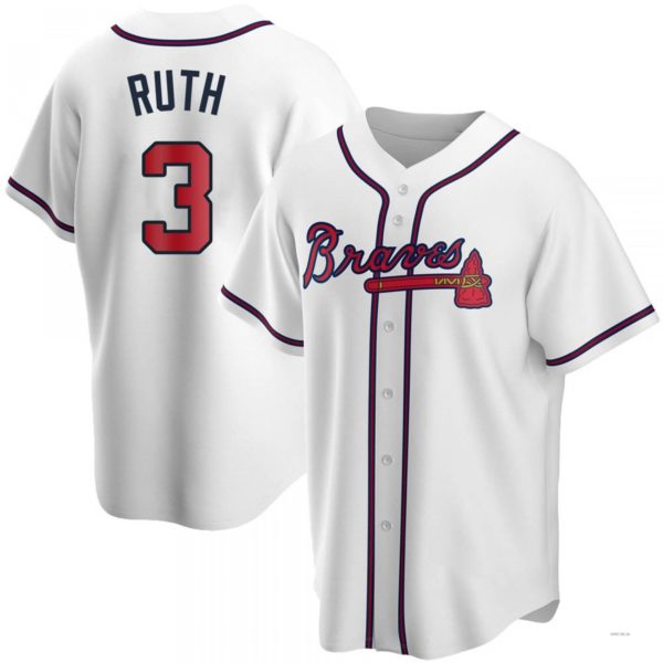 Atlanta Braves #3 Babe Ruth White Home Jersey Stitches Baseball Jerseys 