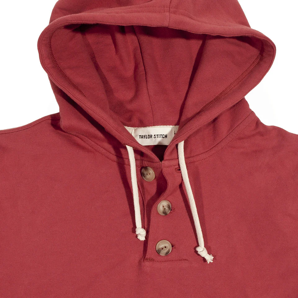 The Dusty Red 3 Button Hooded Sweatshirt