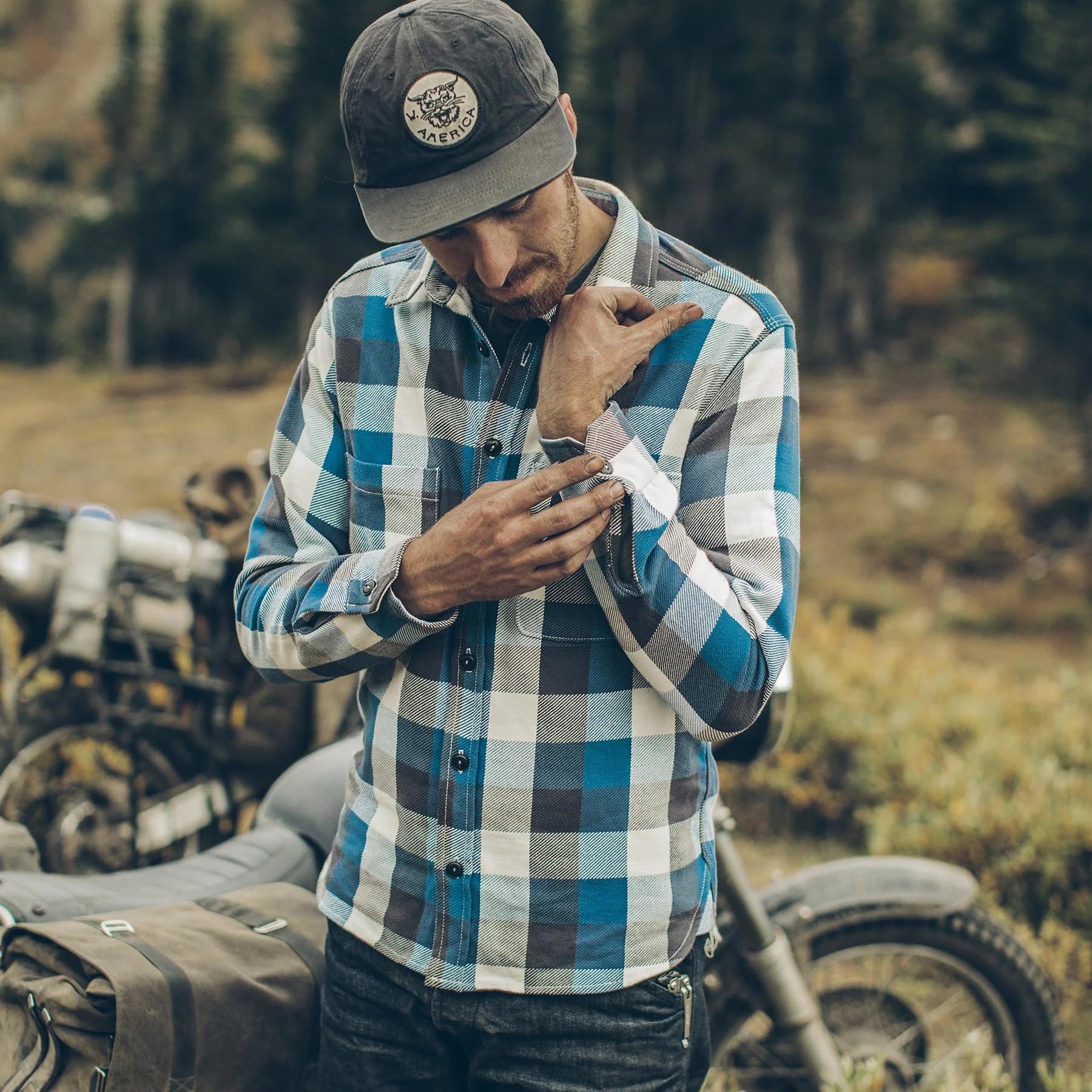 The Moto Utility Shirt in Blue Buffalo Plaid