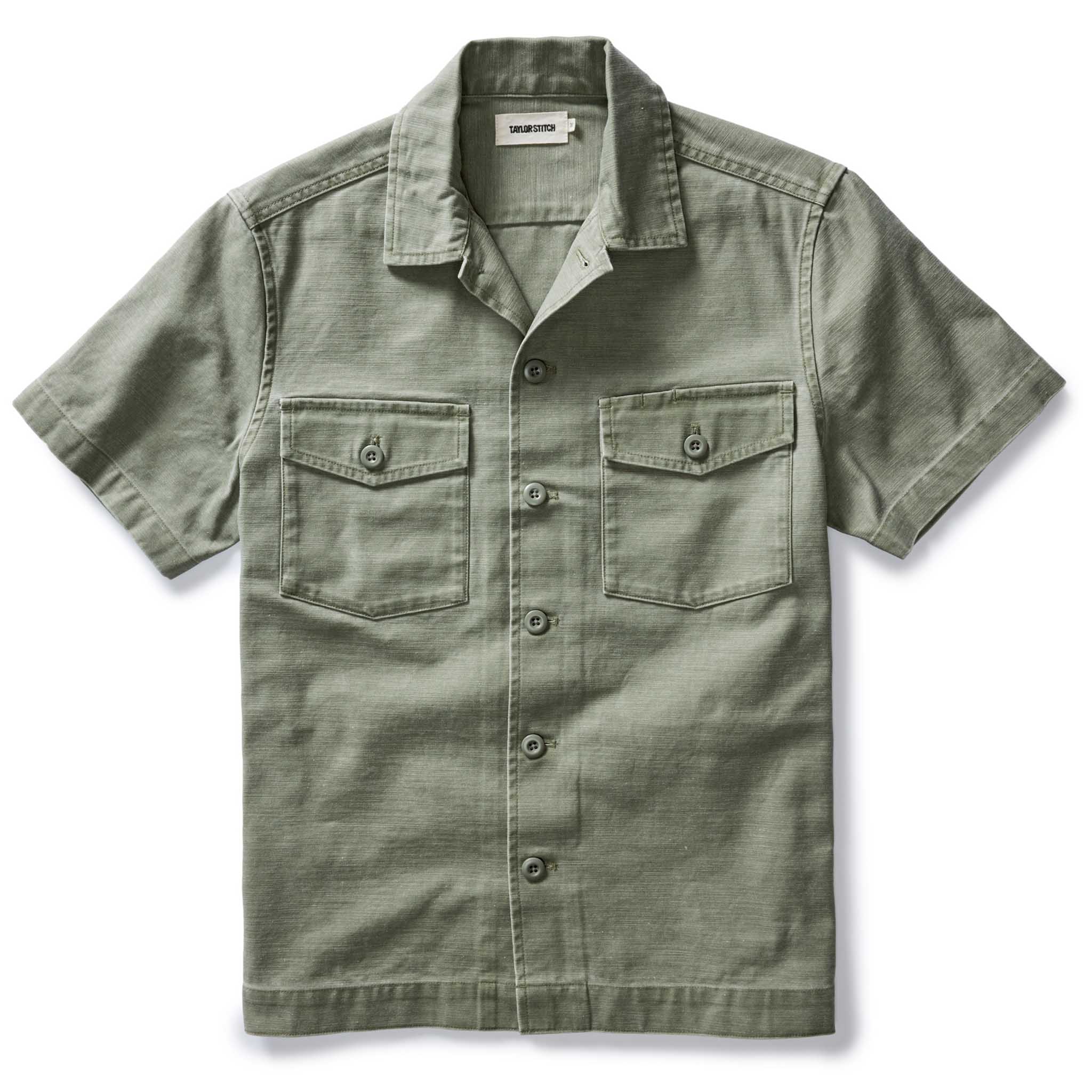 The Short Sleeve Surplus Shirt in Field Olive Reverse Sateen