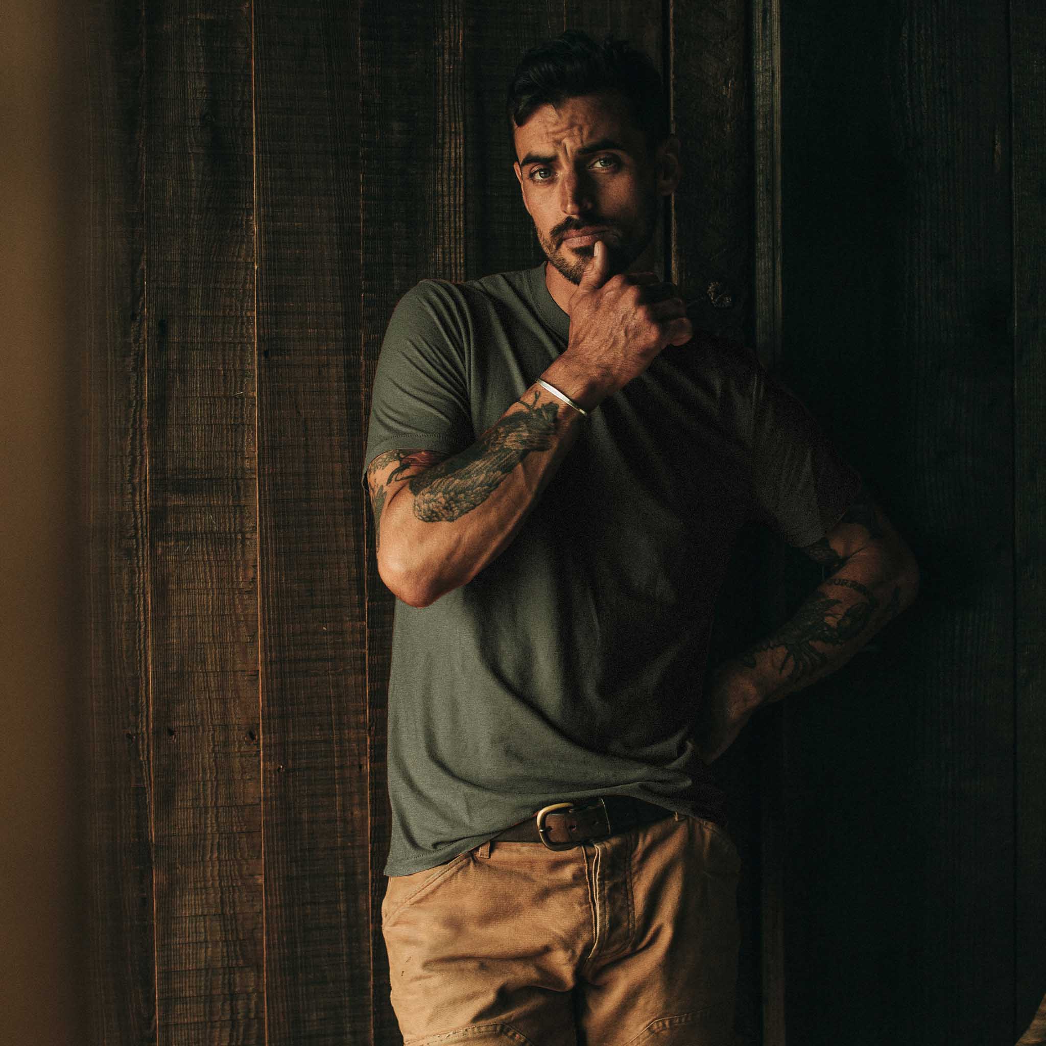 The Merino Tee in Heather Army