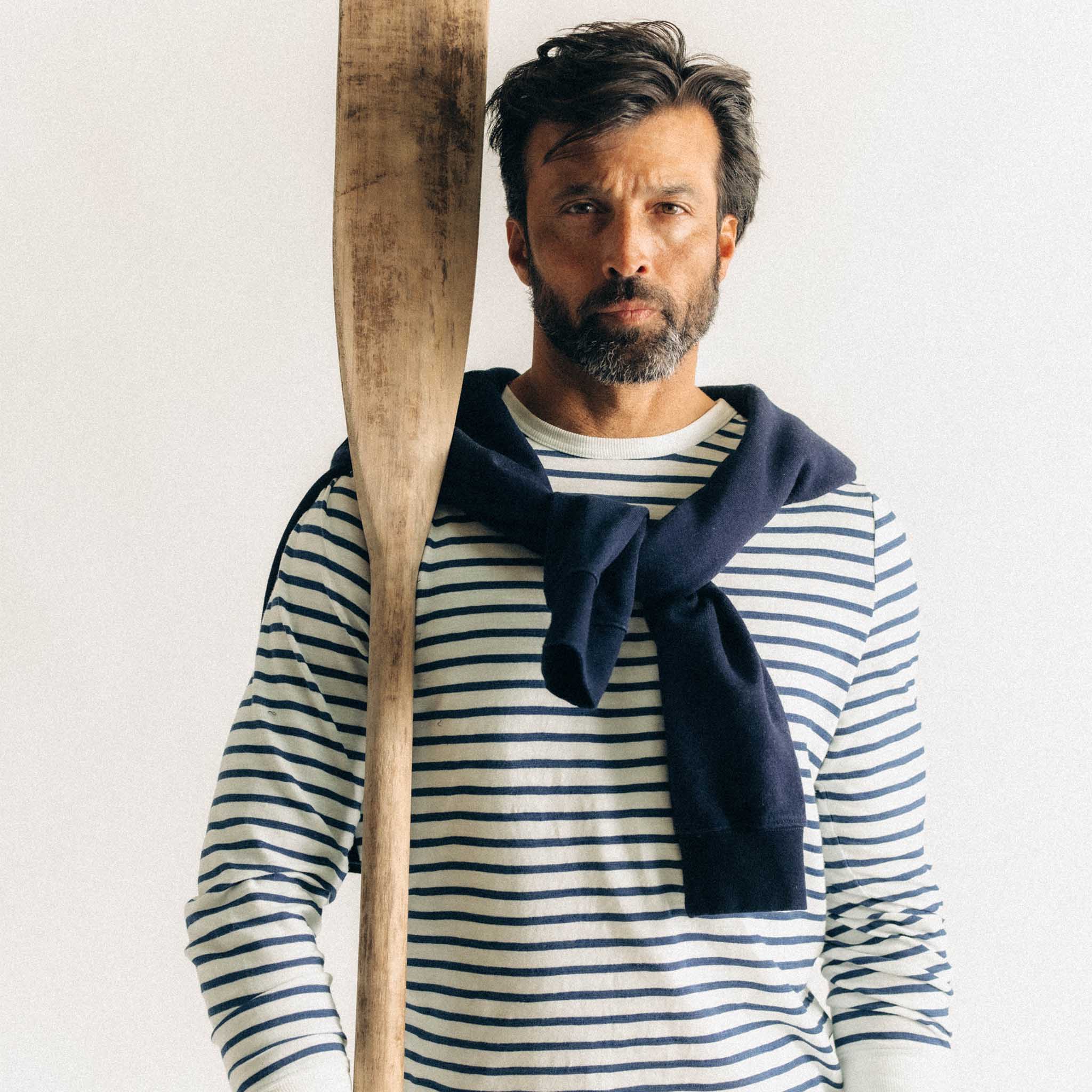 The Organic Cotton Long Sleeve Tee in Indigo Stripe