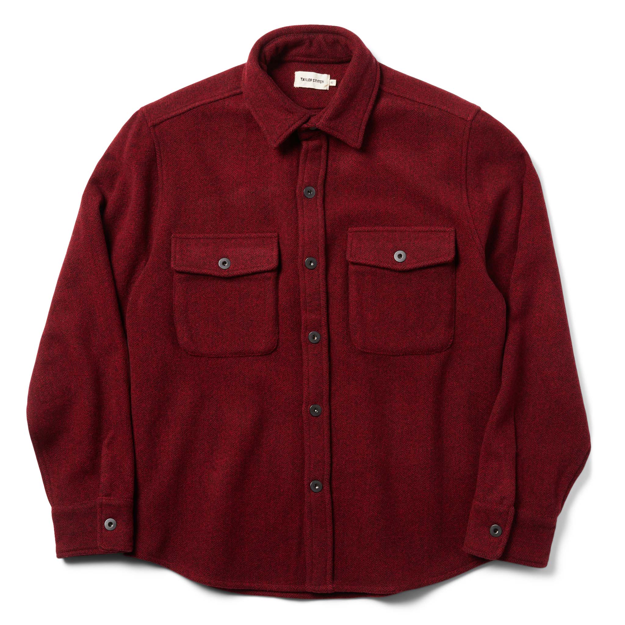 The Explorer Shirt in Burgundy Herringbone Wool