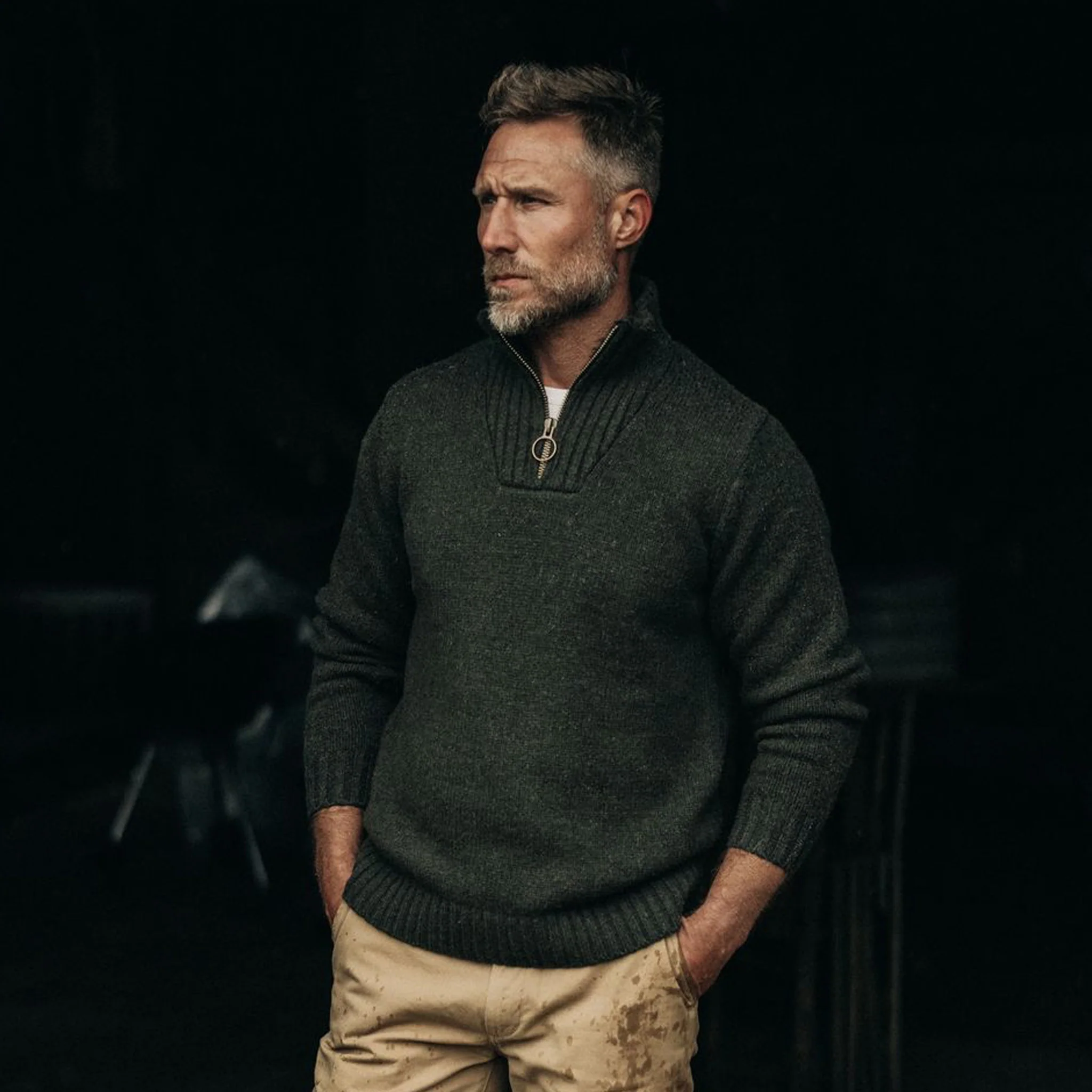 The Quarter Zip Tanker Sweater in Loden