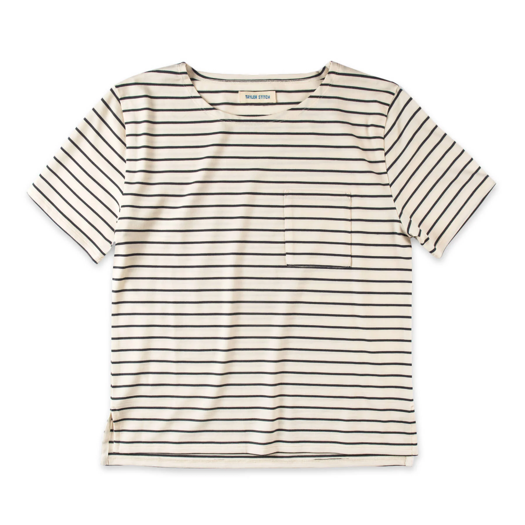 The Sausalito Tee in Navy Stripe Mercerized Merino