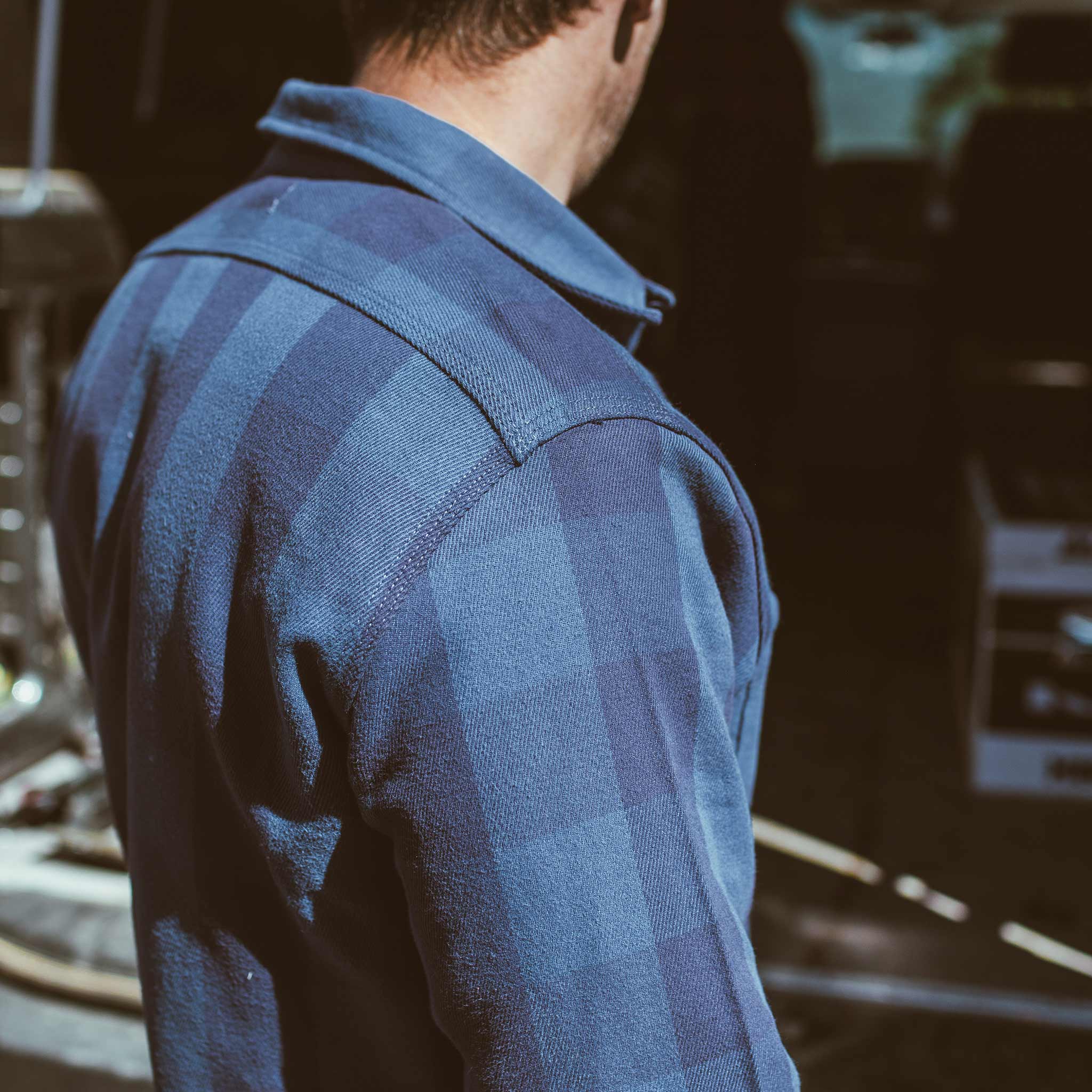 The Moto Utility Shirt in Royal & Navy Buffalo Plaid