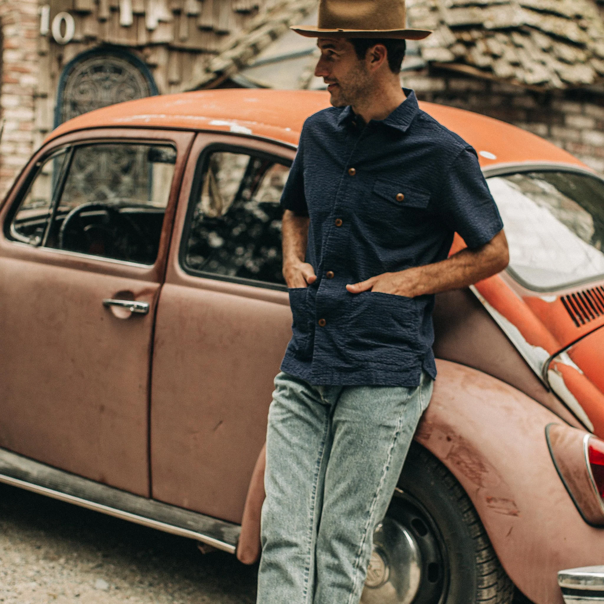 The Caravan Shirt in Navy Seersucker