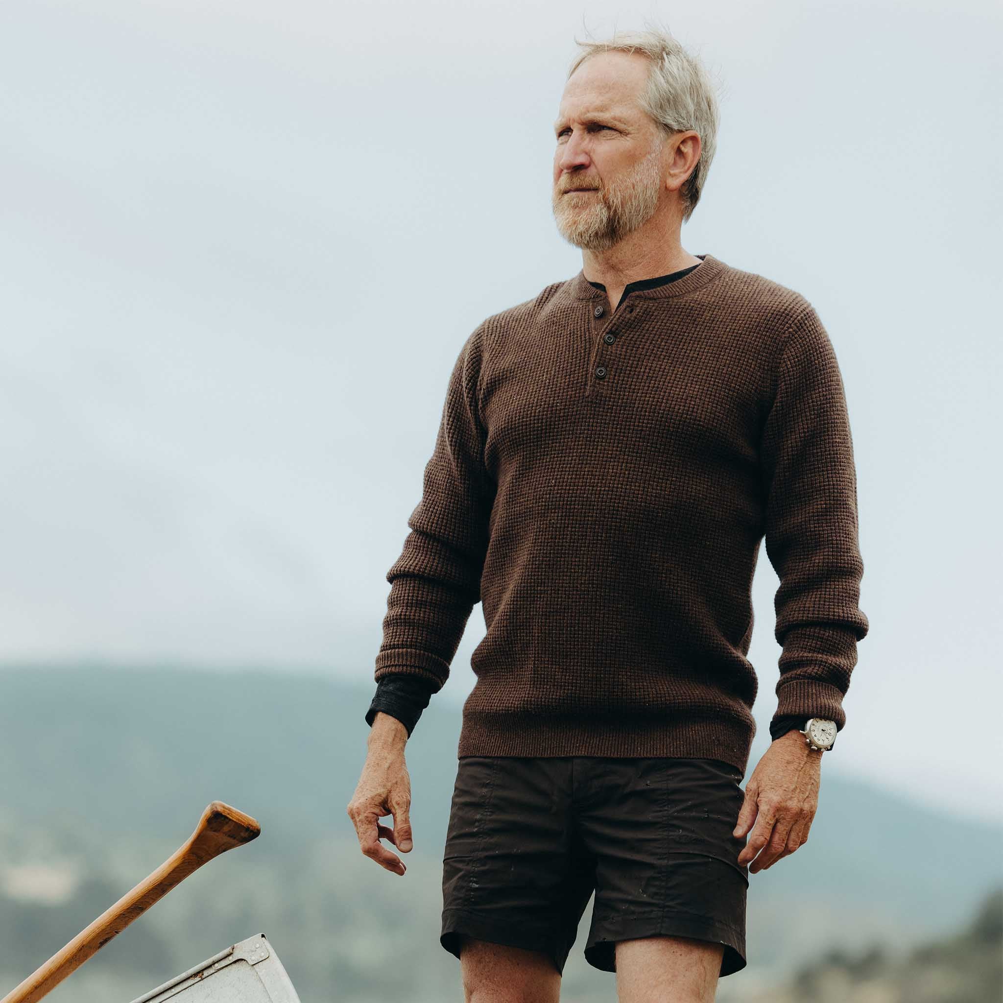 The Sidecountry Sweater in Heather Coffee Merino Waffle