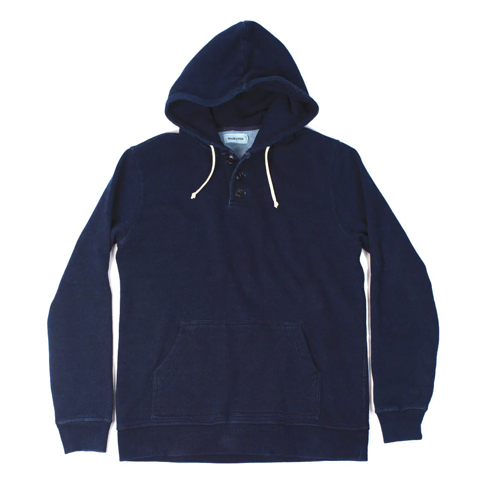 Indigo 3 Button Hooded Sweatshirt