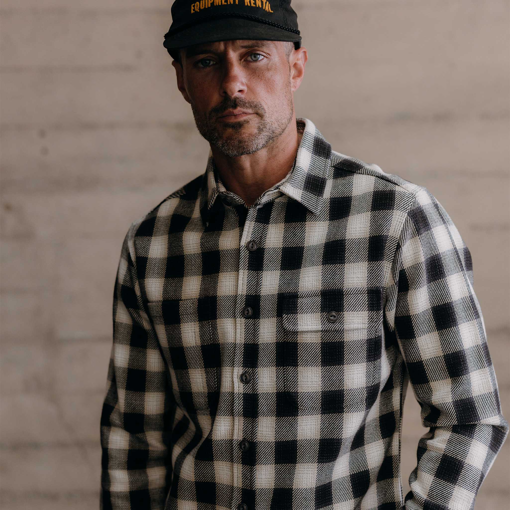 The Moto Utility Shirt in White Smoke Plaid