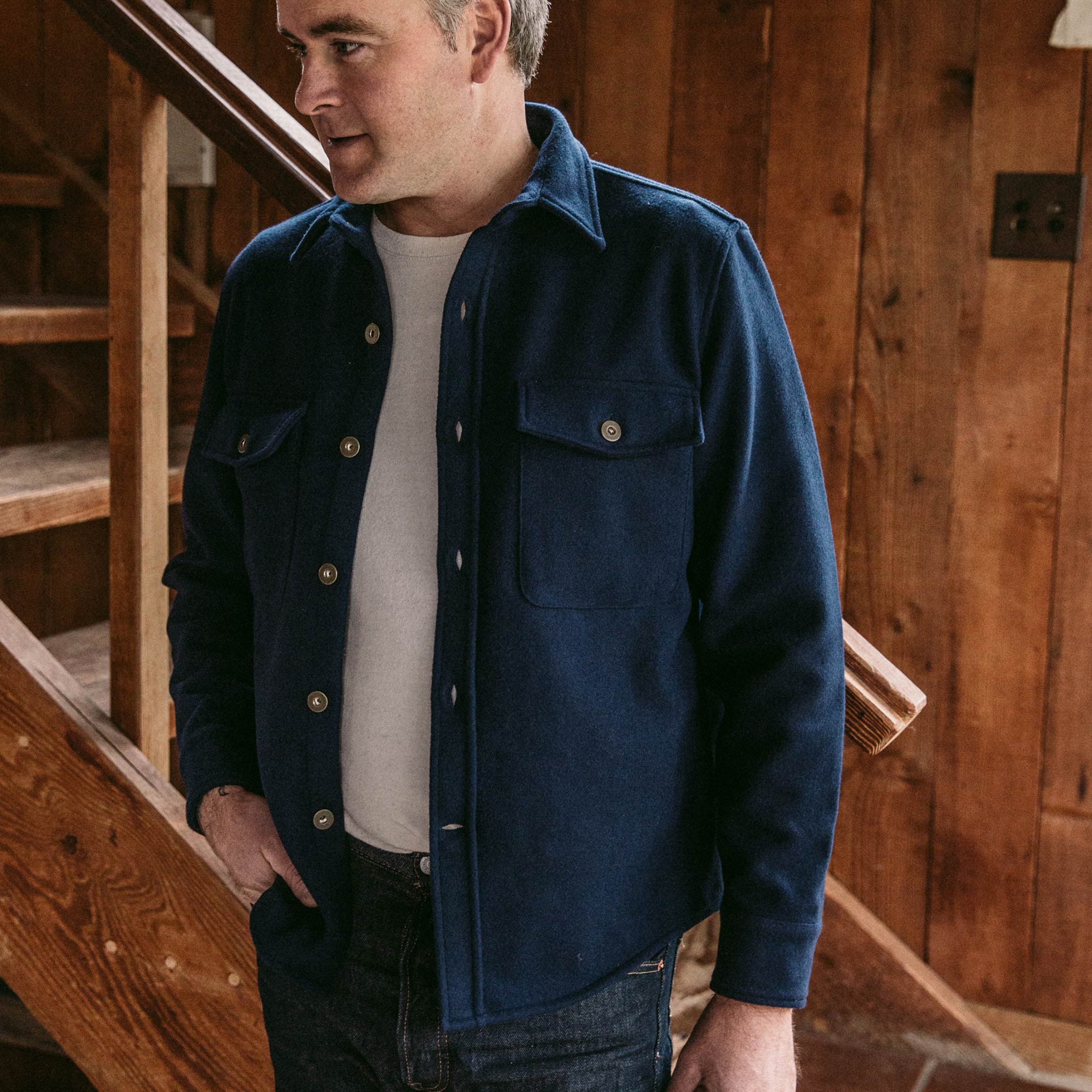 The Explorer Shirt in Navy Boiled Wool