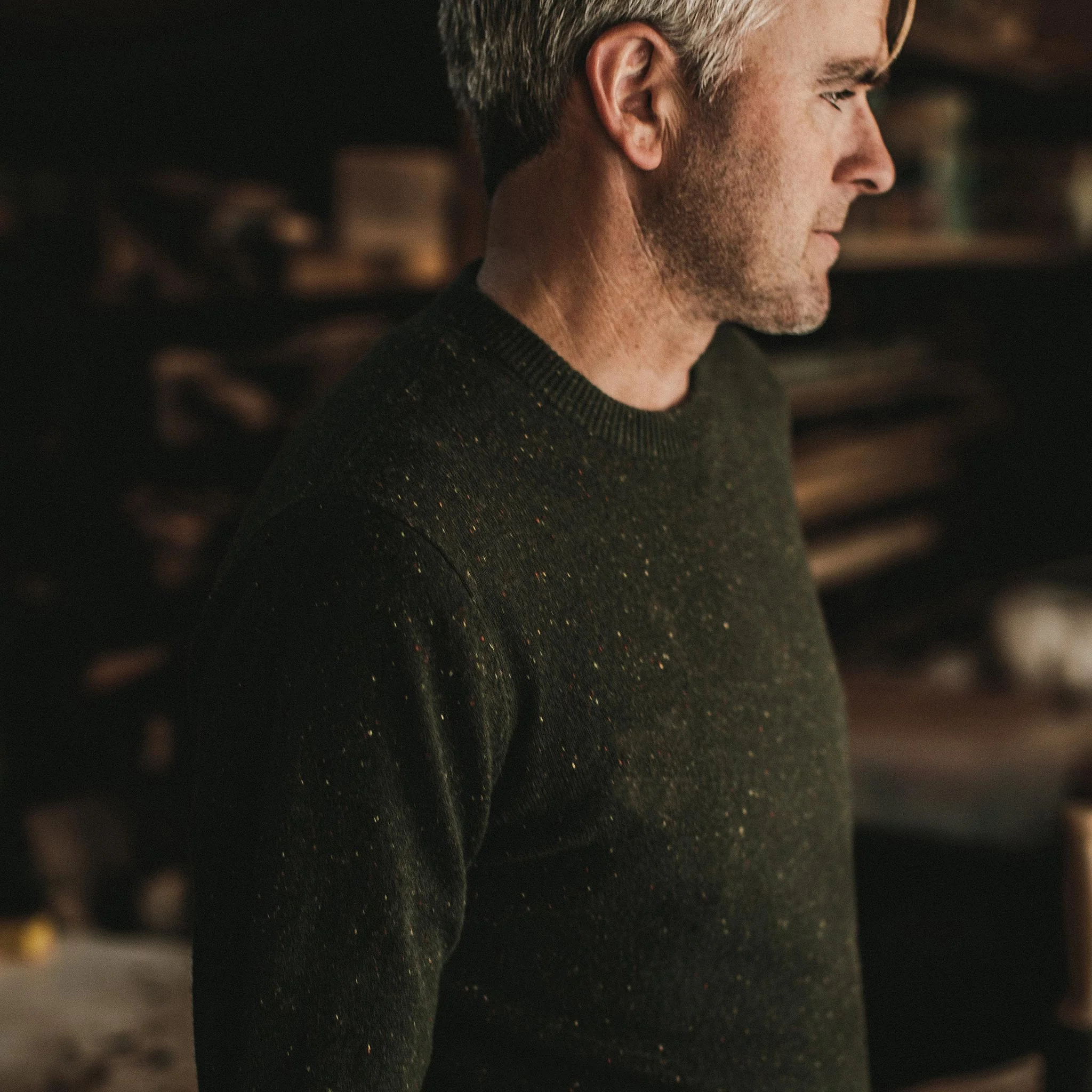 The Hardtack Sweater in Olive Cashmere Donegal