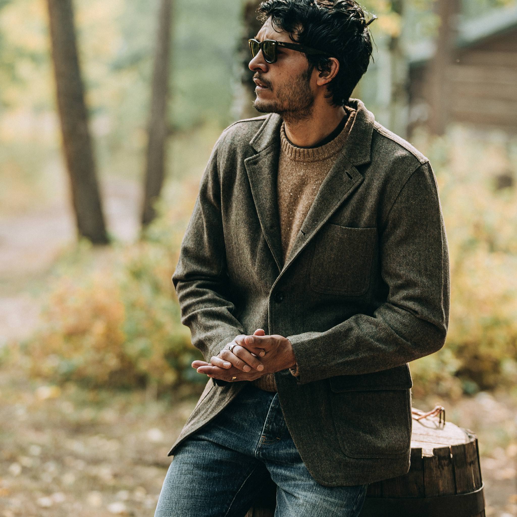 The Gibson Jacket in Olive Herringbone Wool