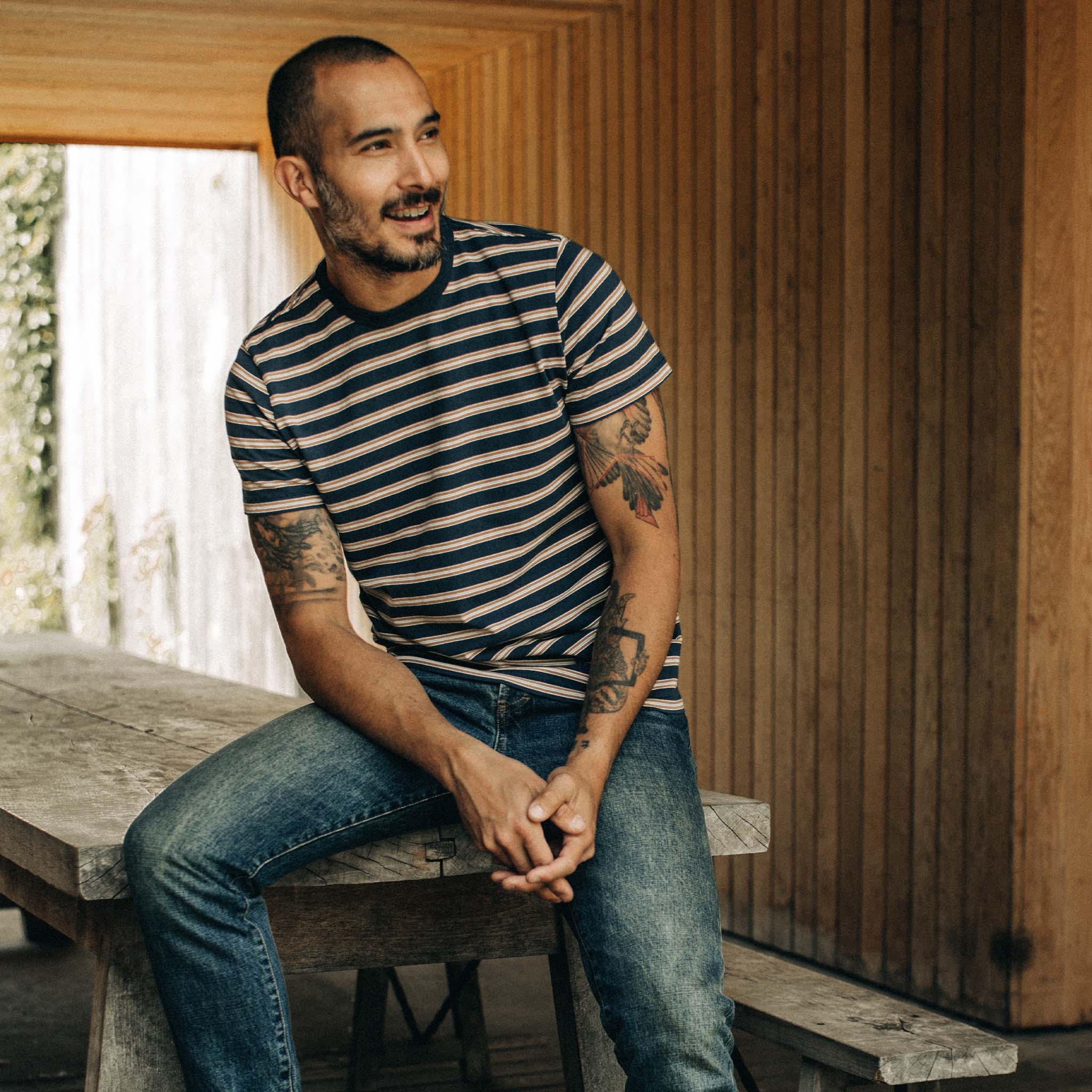 The Organic Cotton Tee in Deep Sea Stripe