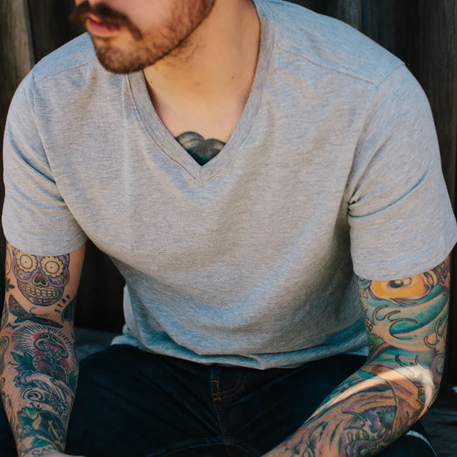 The V-Neck Tee in Heather Grey