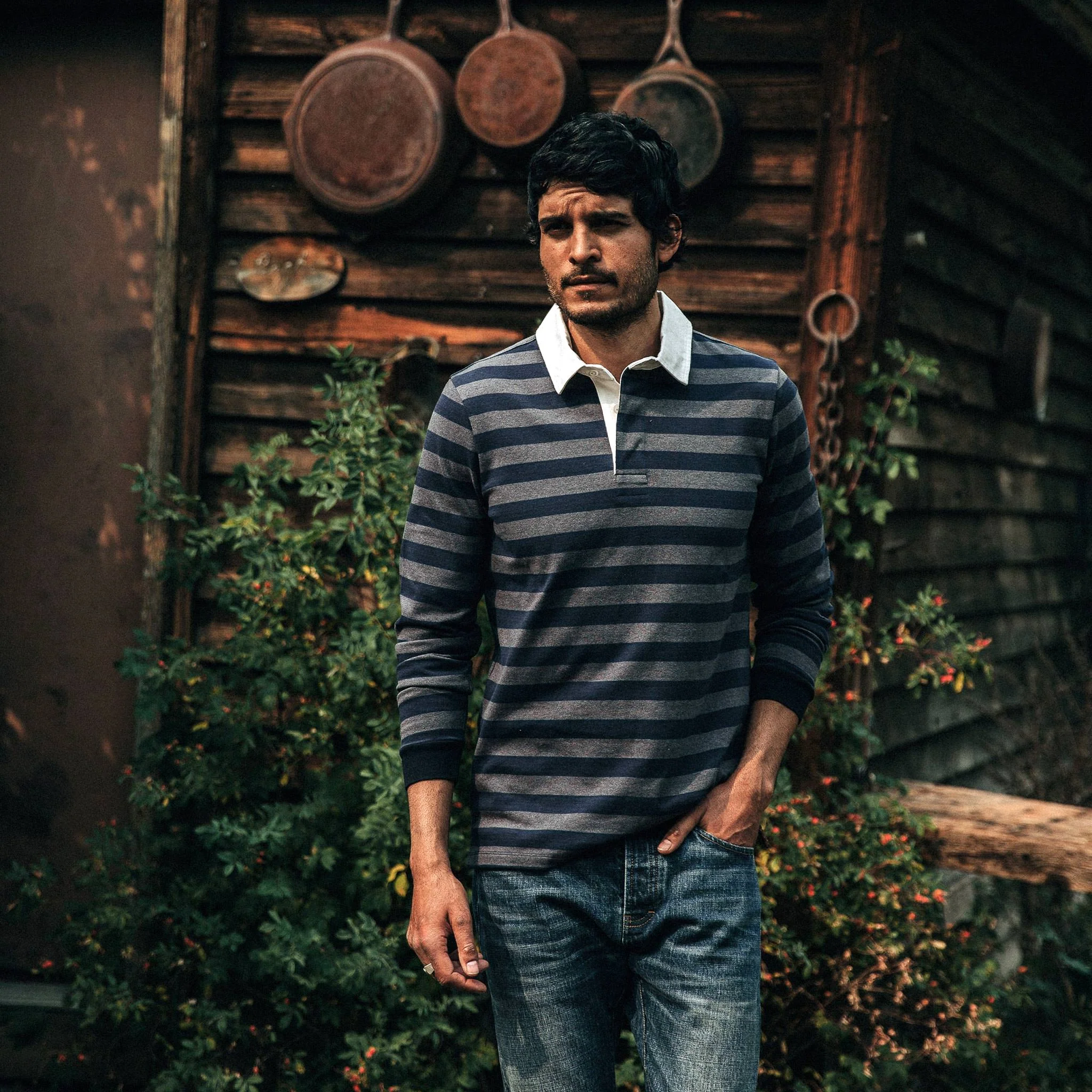 The Rugby Shirt in Navy Stripe